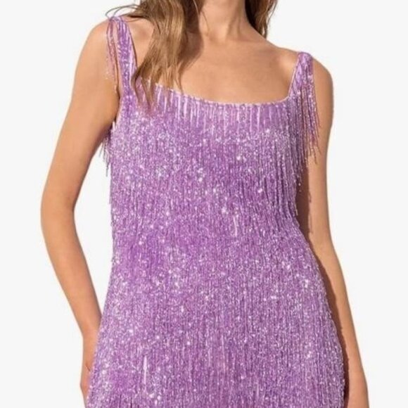 Brazilian Tassel Sparkle Dancers Costume Dress Purple Lilac Lavender size large - Picture 2 of 2